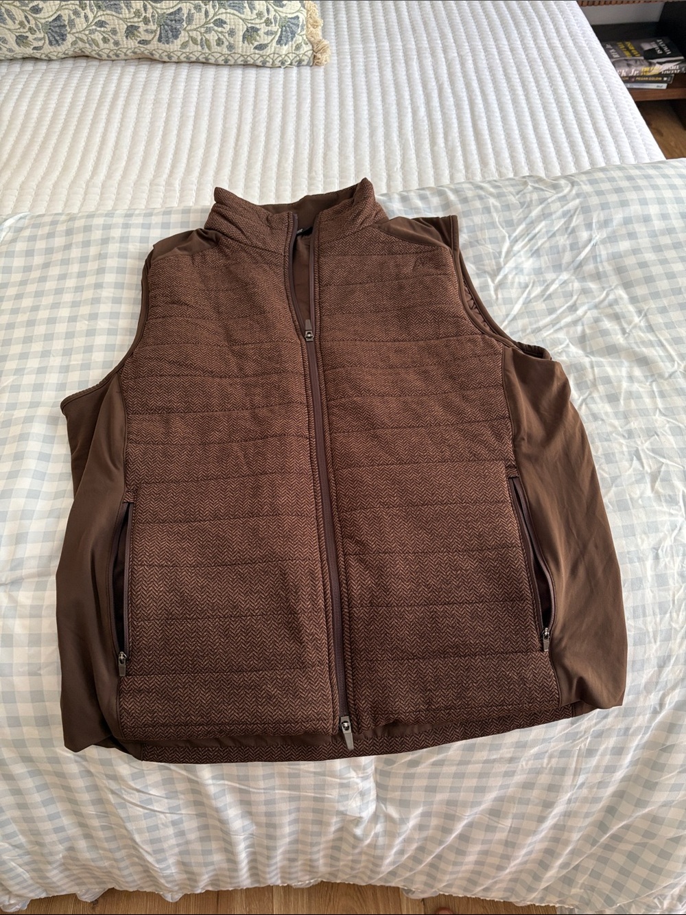 Rhoback Brown Quilted Herringbone Zip Vest